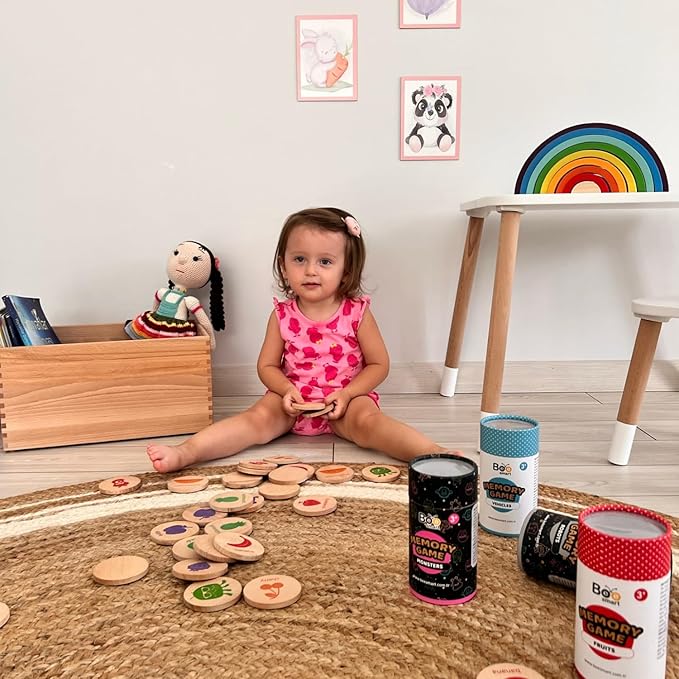 bee smart Wooden Memory Game - Matching Memory Game for Kids 3 and Up, 16Pcs | Educational Toy for Preschool Toddlers Board Games (Monsters)-CubbioJoy