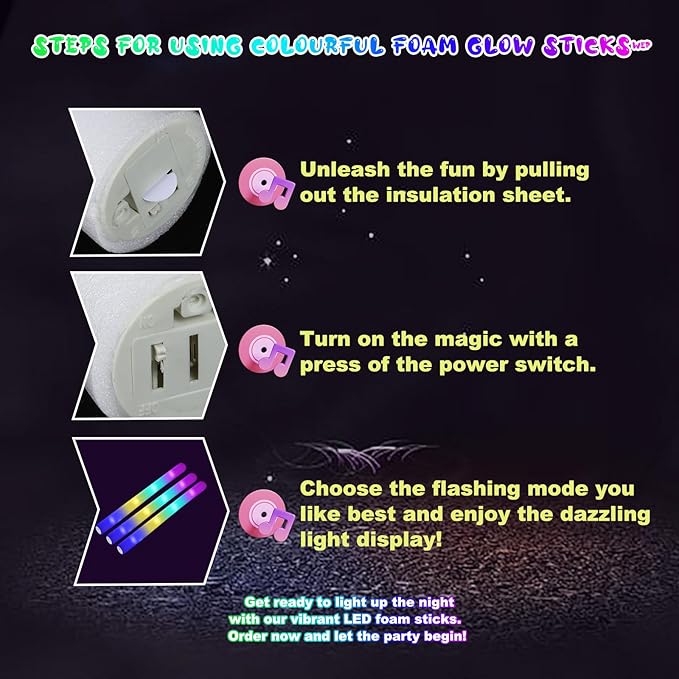 24-Count Foam Glow Sticks Party Pack - 5 Colors, Steady Bright LED Light Up Sticks for Weddings, Birthdays, Christmas, Halloween | Foam Glow Sticks Bulk Reusable, 6-Hr Glow-CubbioJoy