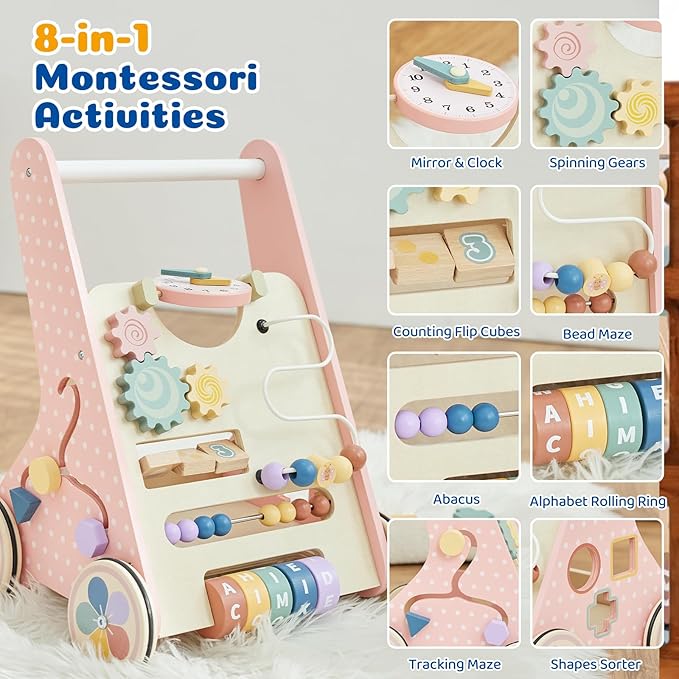 Baby Push Walker for Baby Boy 6-12 Months, Wooden Baby Walker Push Toy, Learning to Walk, Baby Walkers for Girls, Montessori Walker Toy with Wheels-CubbioJoy