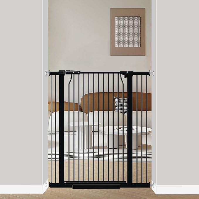 40.5" Extra Tall Baby Gate for Doorways, 32.6"-40.5" Extra Wide Pet Gate Pressure Mounted, Puppy Dog Gates Proof Indoor, No Drill Safety Child Gate, 1.37" Narrow Space Metal Black Gate-CubbioJoy