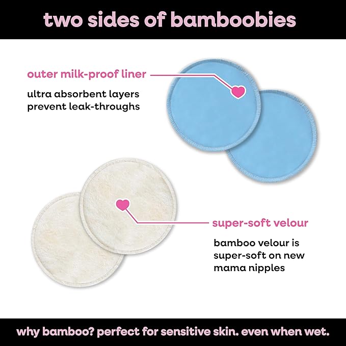 Bamboobies Overnight Nursing Pads, Ultra-Soft Velour, Reusable and Washable for Nightly Use, Leak-Proof Pads for Breastfeeding, 8 Pads-CubbioJoy