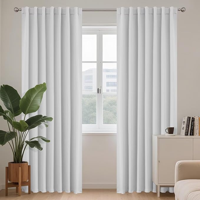 Joydeco 84 Inch 60% Blackout White Curtains 2 Panels,Elegant Soft Sheer Curtains for Bedroom,Thermal Insulated Black Out Drapes for Living Room,Rod Pocket Back Tab Drapes(W52 x L84 Inch,Greyish White)-CubbioJoy