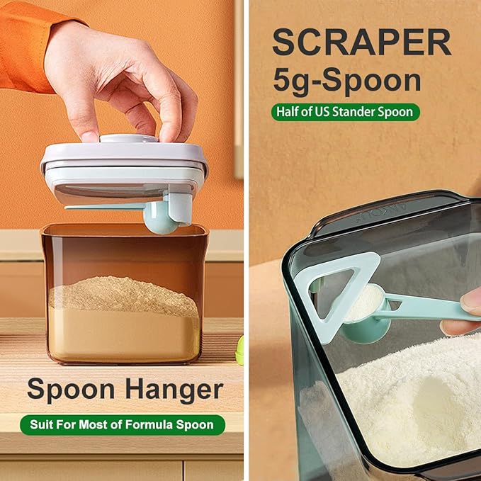 Ankou Airtight Formula Container-1000ml/400g Formula Dispenser with Lids, BPA-Free Food Storage Containers, One Button Handy Milk Powder Dispenser with Scoop and Scraper, Dark Brown-CubbioJoy