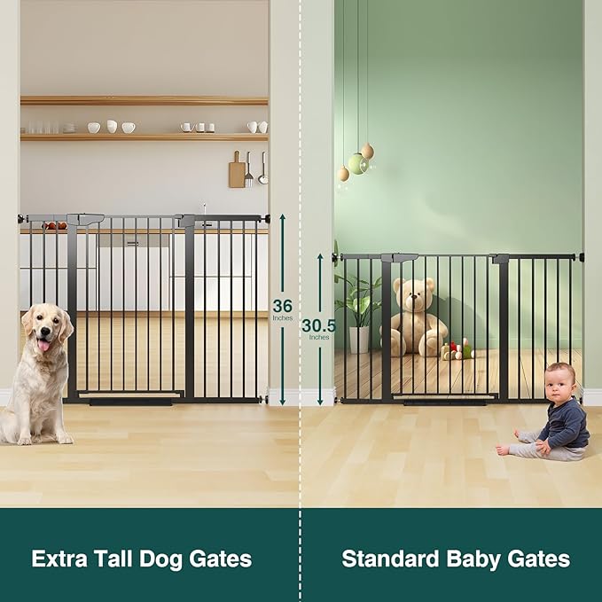 Cumbor 36" Extra Tall Baby Gate for Stairs, 29.7-54.2" Extra Wide Dog Gate for Doorways Hallways, Pressure Mounted Child Gate for Wide Opening, Auto Close Personal Safety for Babies and Pets, Black-CubbioJoy