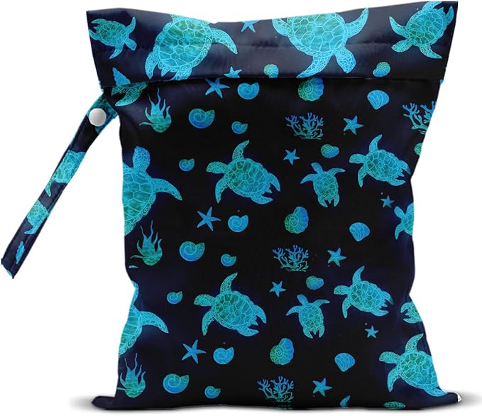 Waterproof Wet Bag for Swimsuit, Travel Beach Wet Dry Bag, Hidden Zipper Reusable Starfish Baby turtle Wet Bags, for Travel Beach Wet Swimsuits Toiletries Diapers Dirty Gym Clothes Laundry Bag-CubbioJoy