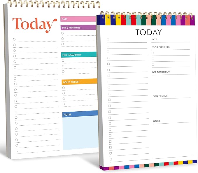2 To Do List Notepads, Daily Planner Notebook with Tear-off Design, Undated Writing Organizer for Daily Tasks and Goal, Coiled Task Track Checklist Productivity Pad for Office, Classroom, Home, School-CubbioJoy