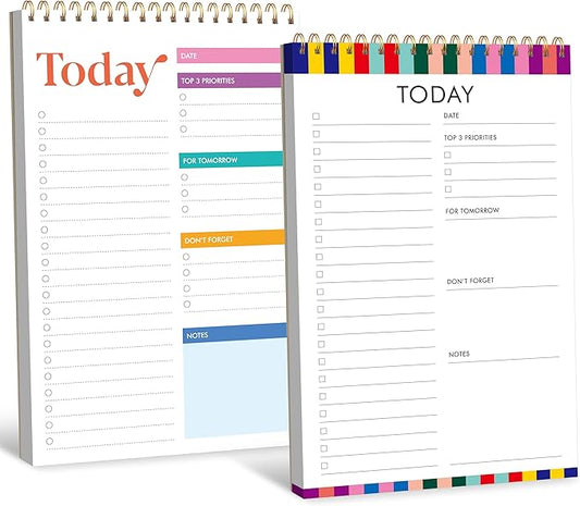 2 To Do List Notepads, Daily Planner Notebook with Tear-off Design, Undated Writing Organizer for Daily Tasks and Goal, Coiled Task Track Checklist Productivity Pad for Office, Classroom, Home, School-CubbioJoy