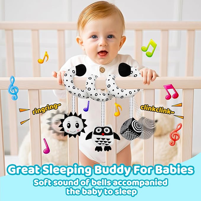 Black and White High Contrast Baby Toys - Sensory Infant Hanging Carseat & Stroller Toy for Newborns 0-6,6-12Months Perfect Easter Birthday & Baby Shower for Babies Boys Girls-CubbioJoy