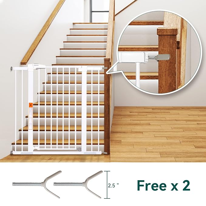 BABELIO 36" Extra Tall Dog Gate, 26-40" Wide Auto Close Baby Gate, Pressure Mounted Metal Pet, Easy Install No Drilling, No Tools Required, With Wall Protectors and Extension Kits, White-CubbioJoy