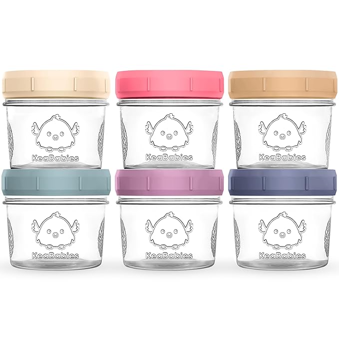 KeaBabies 6pk 4oz Glass Baby Food Containers with Lids - Leak-Proof, Microwavable Small Glass Jars, Baby Purees & Toddler Snack Storage Containers, BPA-Free, Dishwasher & Freezer Safe (Sunset)-CubbioJoy