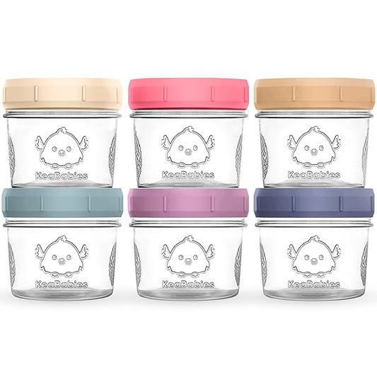 KeaBabies 6pk 4oz Glass Baby Food Containers with Lids - Leak-Proof, Microwavable Small Glass Jars, Baby Purees & Toddler Snack Storage Containers, BPA-Free, Dishwasher & Freezer Safe (Sunset)-CubbioJoy