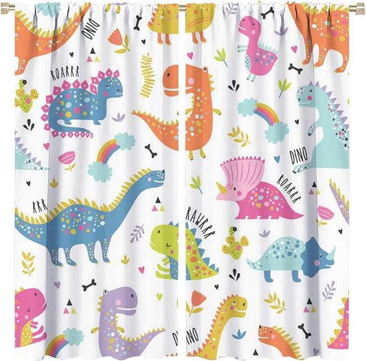 Cartoon Dinosaur Curtains for Kids Boys Girls Home Decor Childish Cute Dino Animals Print Pattern Rod Pocket Blackout Window Drapes for Nursery Baby Bedroom Playroom W21xL45in 2 Panels-CubbioJoy