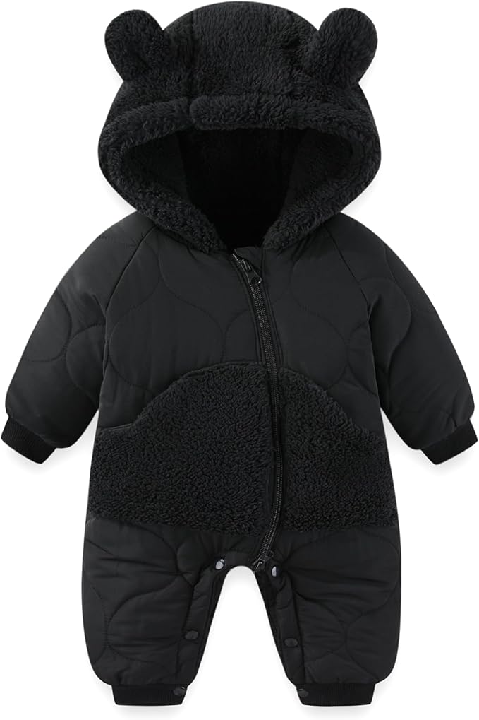 JiAmy Baby Snowsuit Newborn Winter Clothes Coat Romper Windproof Fleece Hat Zipper Baby Bear Outfit-CubbioJoy