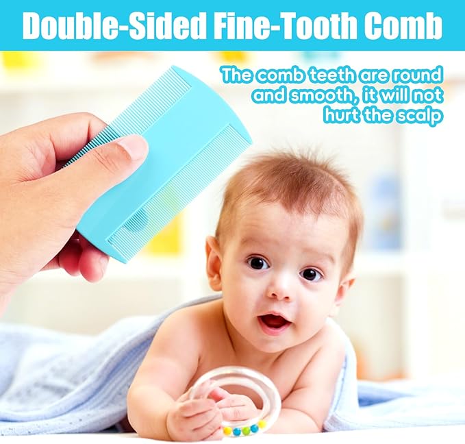 Baby Hair Brush and Comb Set, 4Pcs Baby Soft Bristles Hairbrush Cradle Cap Brush Hair Comb for Newborns Toddlers Boys Girls (Blue)-CubbioJoy