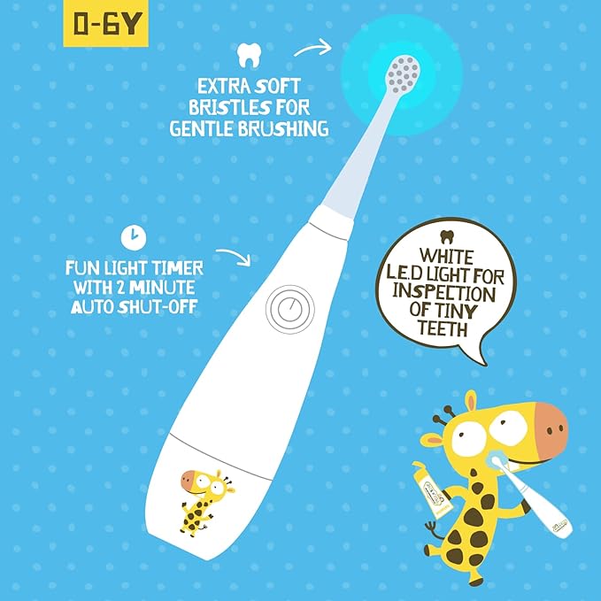 Jack N' Jill Tickle Tooth Sonic Electric Toothbrush with Replacement Head - Gentle Cleaning, Made for Tiny Teeth, LED Inspection Light, for Babies & Kids, Extra Soft Bristles - (1 Pack)-CubbioJoy