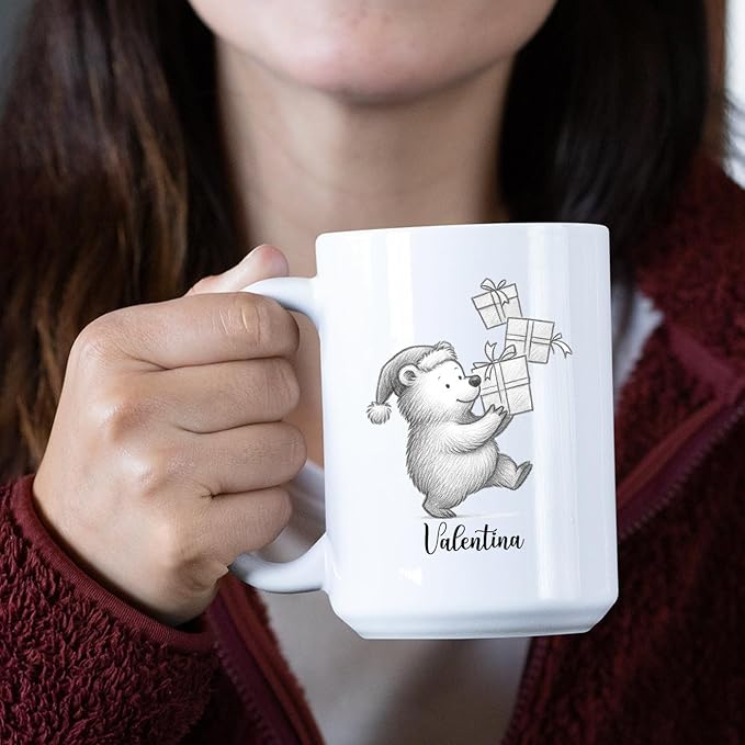 Cute Bear Animal Coffee Cup, Personalized Bear Lover Accent Mug Gift For Men Women Birthday Christmas, Customized Name Animal Coffee Mug Gift For Daughter Son Kids Child, Bears White Teacup 11 15 Oz-CubbioJoy