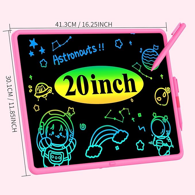 20 Inch LCD Writing Tablet for Kids, Children's Art Toys, Educational and Learning Drawing Kits, Birthday and Christmas Gifts for Boys and Girs Aged 3-12+, Pink-CubbioJoy