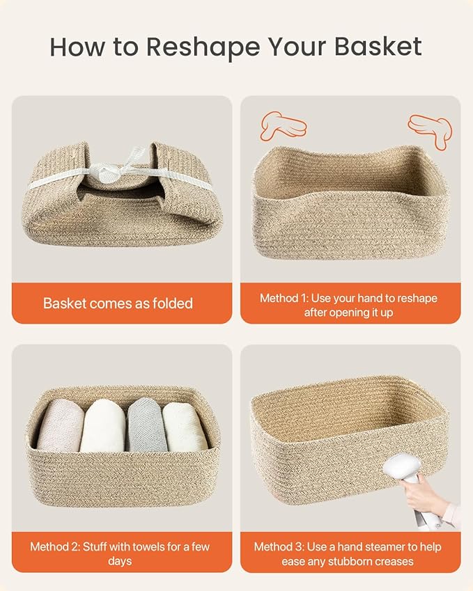 KALLAX Small Woven Basket, 13.5 x 9.5 x 5 Inches, Storage Basket for Organizing, Cute Small Rope Shelf Closet Cube Storage Bins Baskets for Shelves, Dog Toy Gift Baskets Empty, 3 Packs, Mixed Brown-CubbioJoy