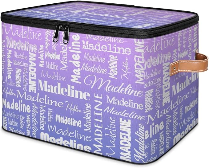 Custom Storage Basket with Name, Personalized Storage Bins with Zipper Lid, Foldable Fabric Storage Box Large capacity with Handle Purple-CubbioJoy