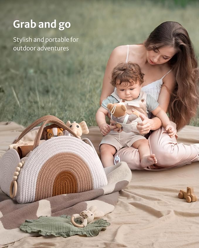 Blissful Diary Baby Diaper Caddy Organizer, Cotton Rope Diaper Caddy Basket, Large Storage Basket for Newborn Boys and Girls, Gift for Baby Shower List, Newborn Essentials, Earthy Rainbow-CubbioJoy