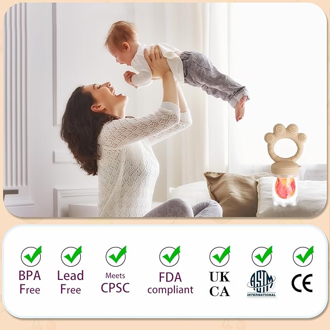 Baby Fruit Food Feeder - Silicone Nibble Tray Combo - Breastmilk Popsicle Mold for Cooling Relief, BPA Free Mesh Feeder for Infant Self Feeding (Claw Beige + Pineapple)-CubbioJoy