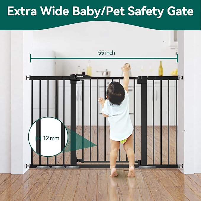 BABELIO Extra Wide Baby/Dog Gate, 29-55" Auto Clos for The House and Doorway, Safety Pressure Mounted Pet Door, NO Need Tools and Drilling, Black-CubbioJoy