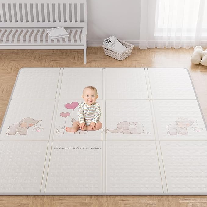 79x71 Baby Play Mat Foldable, Extra Large Foam Play Mat Tummy Time and Crawling Mat, Waterproof & Anti-Slip Reversible Portable Baby Floor Mat for Infant, Toddler-CubbioJoy