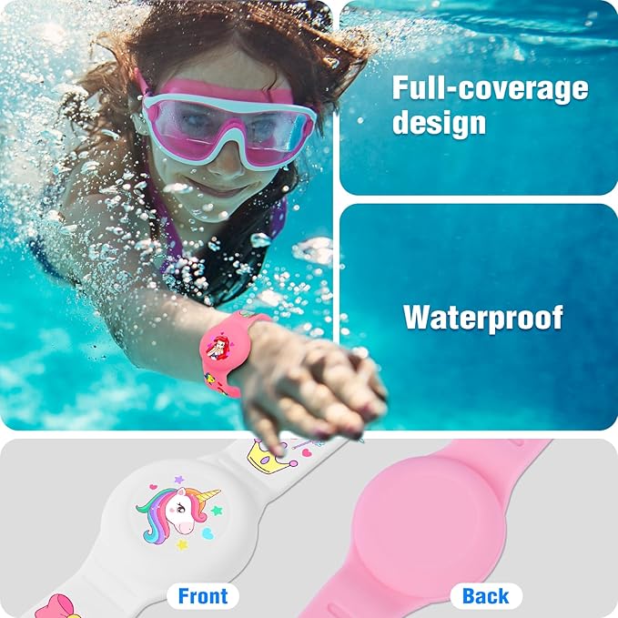 2 Pack AirTag Bracelet for Kids, Waterproof Air tag Holder for Kids with Soft Silicone Full Coverage Anti-Lost Hidden Airtag Wristband Accessories for Child-CubbioJoy