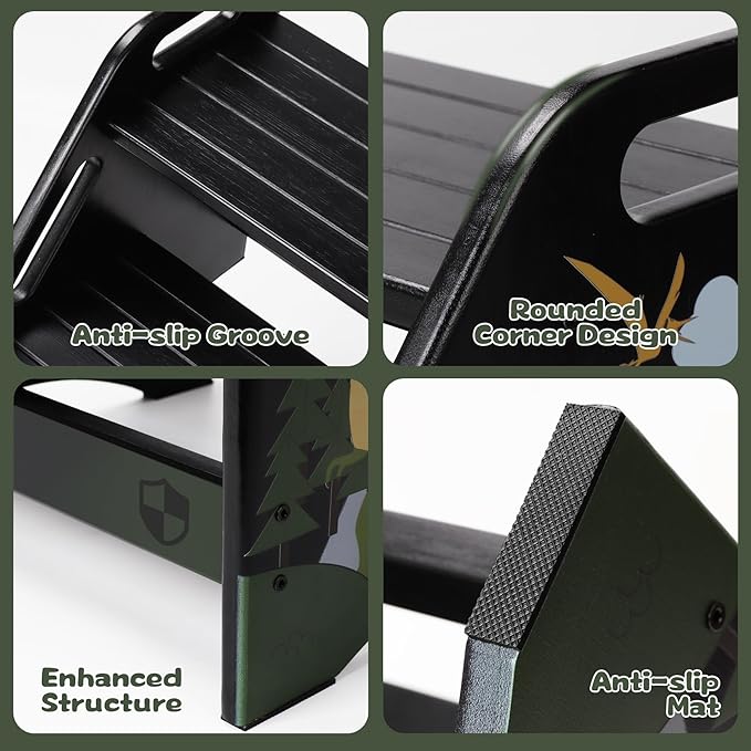 AMBIRD Toddler Step Stool, Dinosaur Wooden Two Step Stool for Kids with Non-Slip Pads, Portable Potty Training Stool with Handles for Bathroom, Sink, Kitchen, Bedroom-CubbioJoy