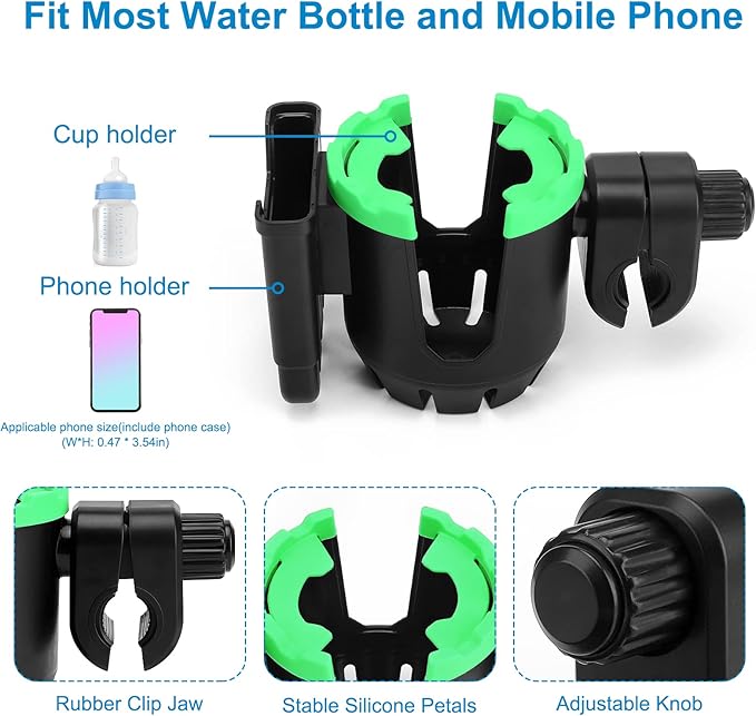 Accmor Stroller Cup Holder with Phone Holder, Universal Cup Holder, Bike Cup Holder, 360° Rotatable Large Caliber Drinks Holder for Stroller, Bike, Wheelchair, Walker-CubbioJoy
