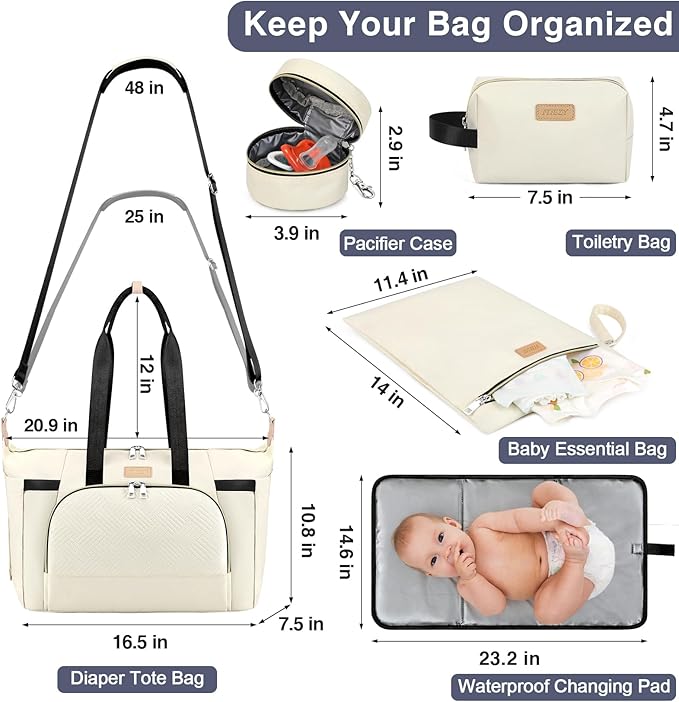 ITIEZY Diaper Bag Tote for Baby - Large Mommy Bag with Portable Changing Pad Pacifier Case, Hospital Bags Travel Baby Bag-CubbioJoy