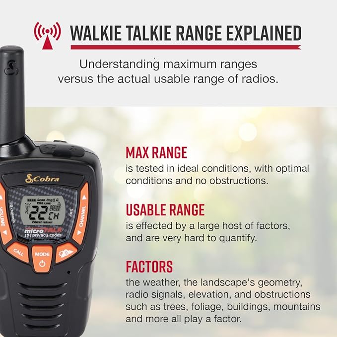 Cobra ACXT390 Walkie Talkies - Rechargeable, Lightweight, 22 Channels, 25-Mile Range Two-Way Radios with VOX (2-Pack)-CubbioJoy