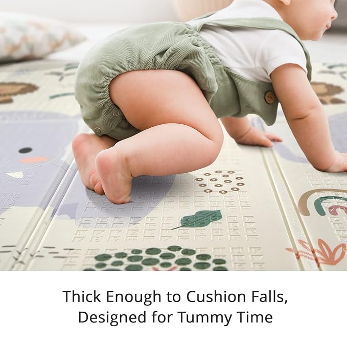 79x71 Foldable Baby Play Mat for Floor, Extra Large Non-Toxic Tummy Time and Crawling Playmat, Thick Foam Play Mat for Baby, Reversible Portable Babies Floor Mats for Infant, Toddler-CubbioJoy