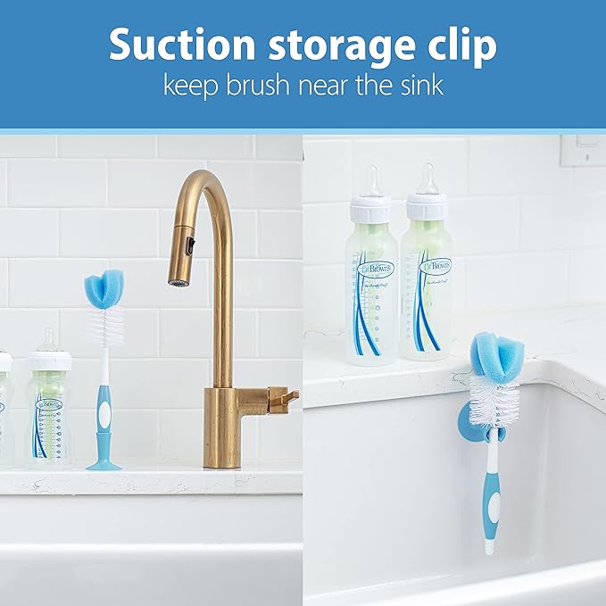 Dr. Brown's Natural Flow Anti-Colic Options+ Special Edition Blue Baby Bottle Gift Set with Soft Sippy Spout Transition Cup, Flexees Teether, Bottle Cleaning Brush and Travel Caps-CubbioJoy