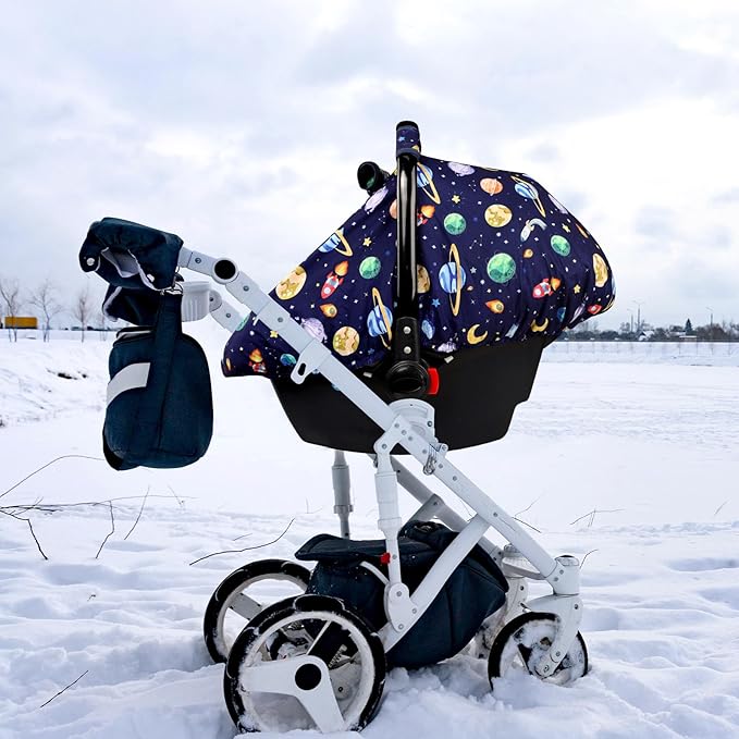 Baby Carseat Cover Winter, Pea Pod Infant Car Seat Covers Canopy for Newborn with 2 Layers Windows of Breathable Mesh/Fabric, Lightweight Polyester/Minky Dot Backing, Snug Fit Most Baby Car Seat-CubbioJoy
