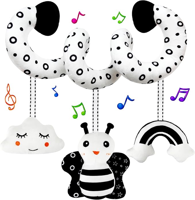 Black and White High Contrast Baby Toys - Sensory Infant Hanging Carseat & Stroller Toy for Newborns 0-6,6-12Months Perfect Easter Birthday & Baby Shower for Babies Boys Girls-CubbioJoy