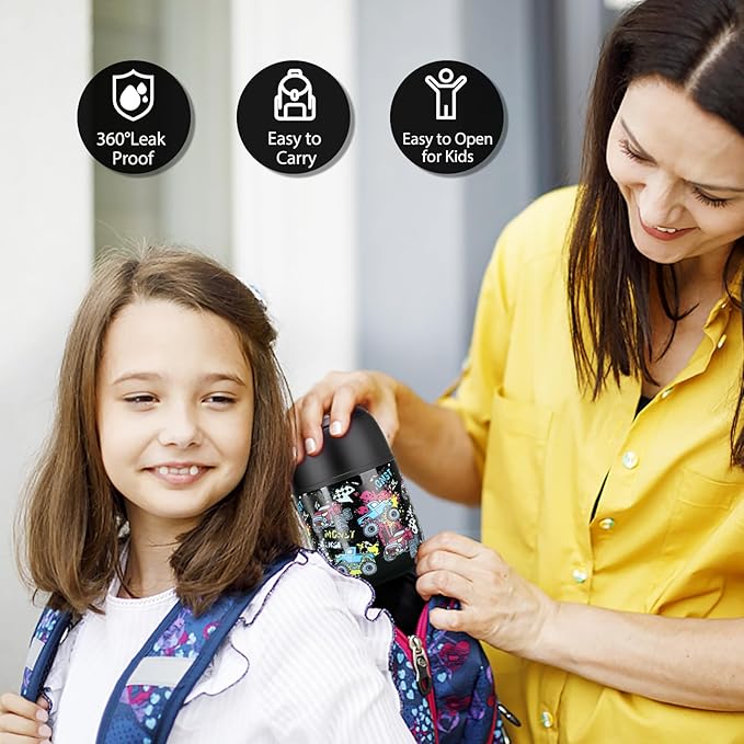 17 oz Insulated Lunch Containers Hot Food Jar, Wide Mouth Lunch Thermo for Kids Adults, Vacuum Stainless Steel Lunch Box With Handle Folding Spoon for School, Office Black - Car-CubbioJoy