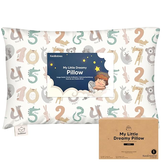 KeaBabies Toddler Pillow with Pillowcase, Jumbo 14X20 - Soft Organic Cotton Toddler Pillows for Sleeping - Machine Washable - Perfect for Travel, Toddler Bed Set (Wild Count)-CubbioJoy