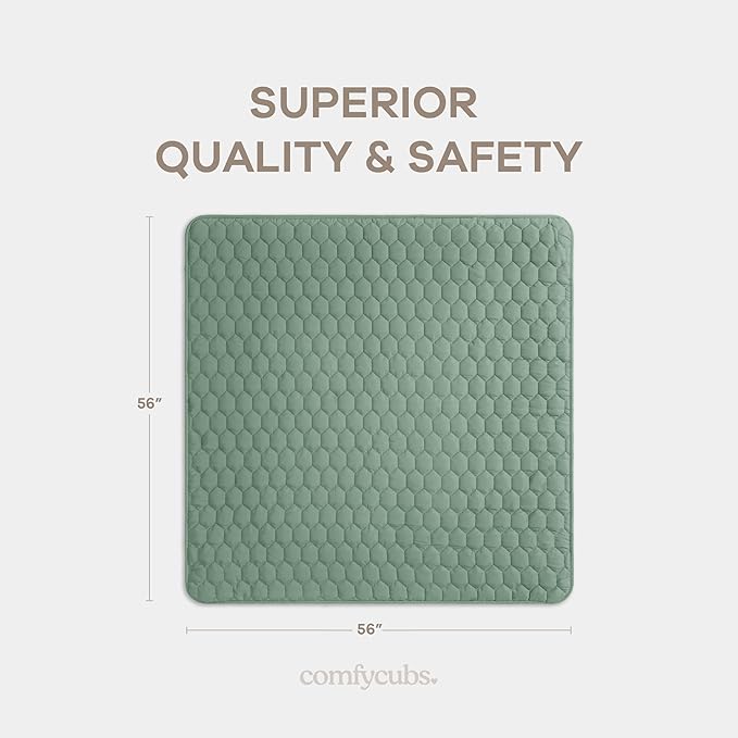 Comfy Cubs Square Kids Play Mat - 56 x 56 inches Soft Quilted Baby Floor Mat with Non-Slip Bottom - Plush Design for Toddlers' Playtime and Relaxation - Comfortable and Durable - Fern-CubbioJoy