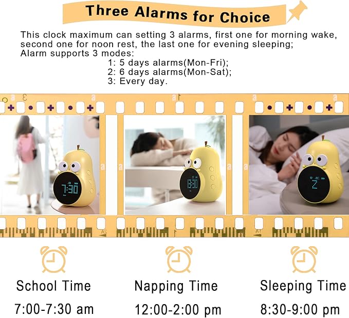 Kids Alarm Clock for Girls Pear Alarm Clock with Snooze Toddler Sleep Training Clock for Bedroom Home Office(Yellow)-CubbioJoy