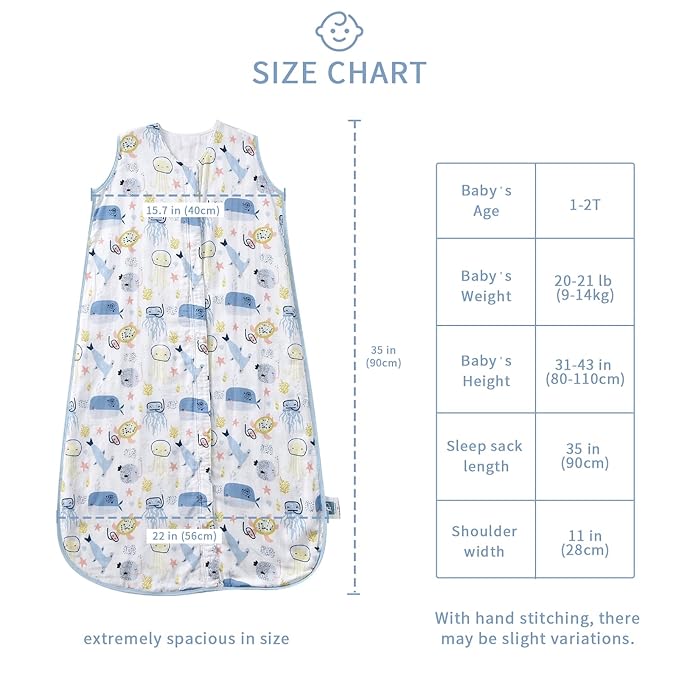 Baby Sleep Sack 1-2 T Baby Wearable Blanket 100% Organic Cotton 0.5 TOG Muslin Toddler Sleeping Sacks 2- Way Zipper Warm 12-24 Months-CubbioJoy