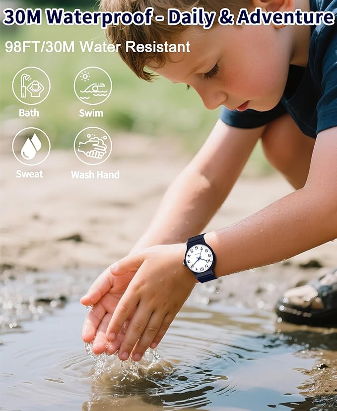 Kids Analog Watch Boys Girls, 30M Waterproof, Sports Watch for Boys, Easy to Read Children's Thin Dial Wrist Watches with Soft Band, for Ages 5-15 Kids Great Birthday Gifts Christmas Day-CubbioJoy