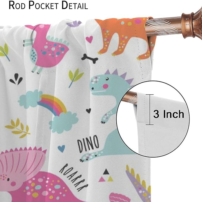 Cartoon Dinosaur Curtains for Kids Boys Girls Home Decor Childish Cute Dino Animals Print Pattern Rod Pocket Blackout Window Drapes for Nursery Baby Bedroom Playroom W36xL63in 2 Panels-CubbioJoy