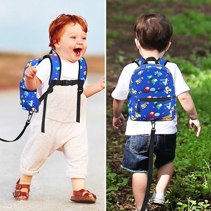 Accmor Toddler Backpack with Leash, Cute Kids Backpacks with Anti Lost Wrist Link, Mini Baby Backpack Leash Walking Harness for Outdoor Travel, Small Excavator Backpack Tether Protector for Boys-CubbioJoy