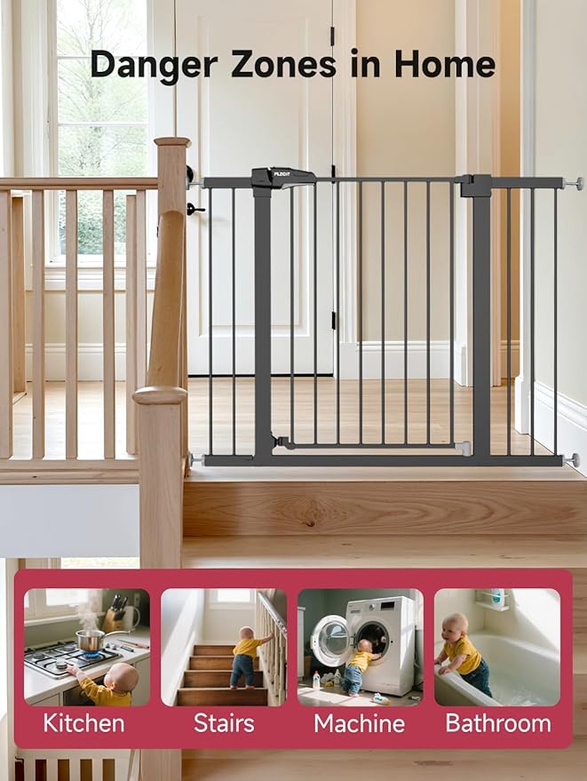 36.2" Extra Tall Baby Gate for Stairs, 29.5-46" Wide Dog Gate for Doorways, Walk Thru Auto Close Metal Child Gate for The House, Stairs and Doorways, Pet Gate Pressure Mounted Dog Gate Indoor (Black)-CubbioJoy