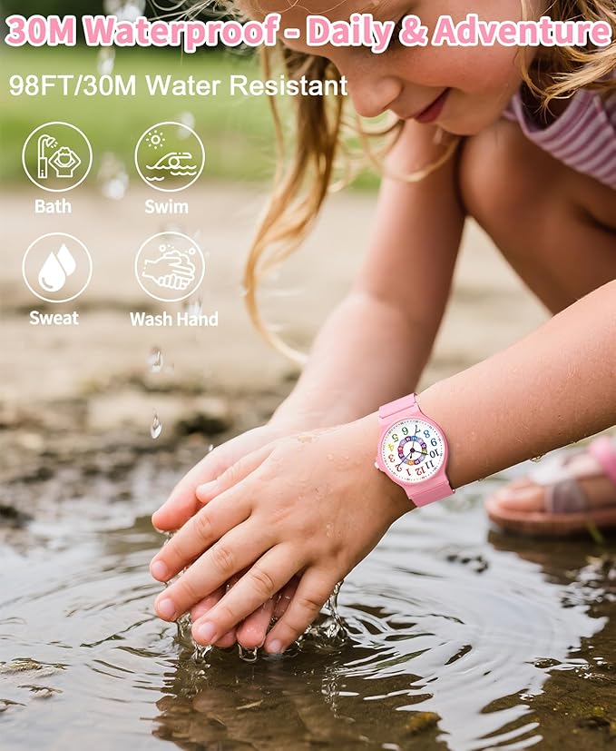 Kids Analog Watch Boys Girls, 30M Waterproof, Sports Watch for Boys, Easy to Read Children's Thin Dial Wrist Watches with Soft Band, for Ages 5-15 Kids Great Birthday Gifts Christmas Day-CubbioJoy
