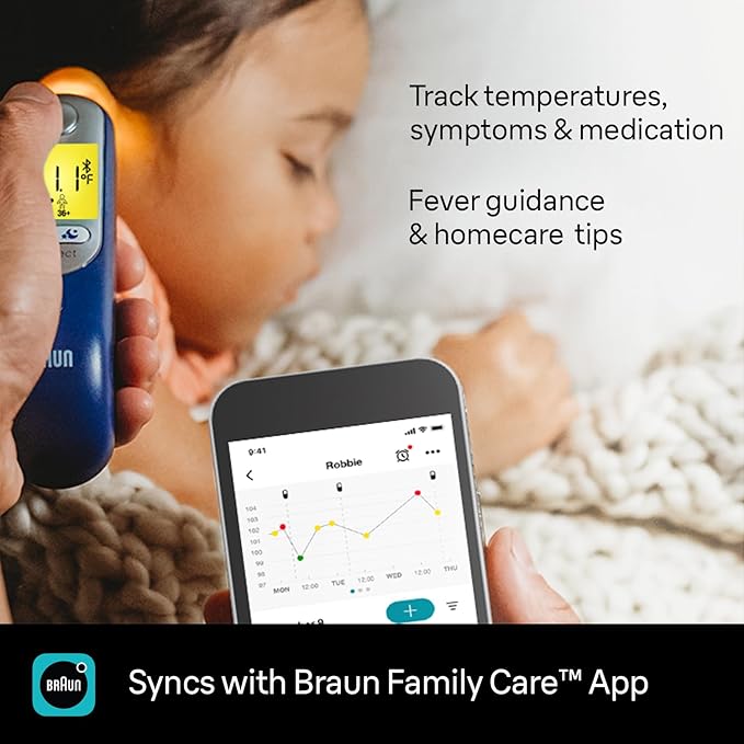 Braun ThermoScan 7+ Connect Digital Ear Thermometer - Family Care App Compatible, Age Precision Technology, Color-Coded Display, No. 1 Brand Recommended by Pediatricians-CubbioJoy