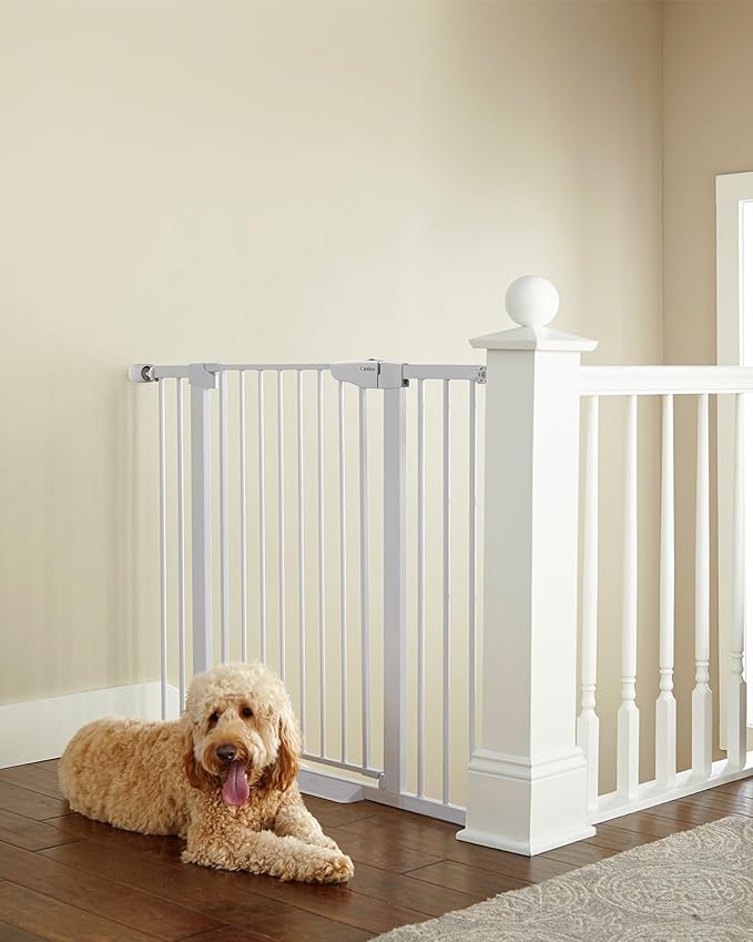 Cumbor 36" Extra Tall Baby Gate for Dogs and Kids with Wide 2-Way Door, 29.7"- 46" Width, and Auto Close Personal Safety for Babies and Pets, Fits Doorways, Stairs, and Entryways, White-CubbioJoy