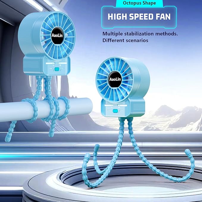 2 Pack Multifunctional Portable Stroller Fan 4 Speed 6600rpm High Speed Usb Rechargeable Personal Mini Handheld Fan Extended Tripod for Desktop Winding Kids Bed Treadmill Bike Golf Cart Outdoor Travel-CubbioJoy