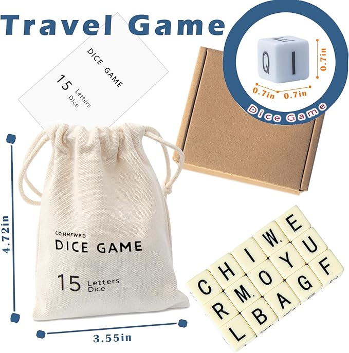 Crossword Dice Game, Word Game, Fun for Family Game Night, Festive Parties, Gatherings & On-The-Go Fun, Crossword Puzzle with 15 Large Letter Dice-CubbioJoy